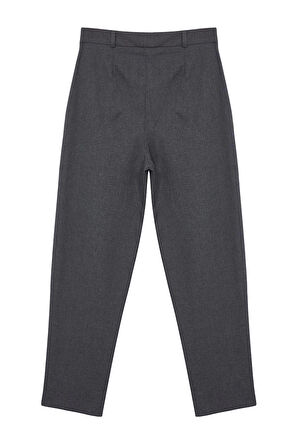 Kadın Yeni Moda Boru Paça Regular Boy Dokuma Havuç Yüksek Bel Poliviskon Pantolon