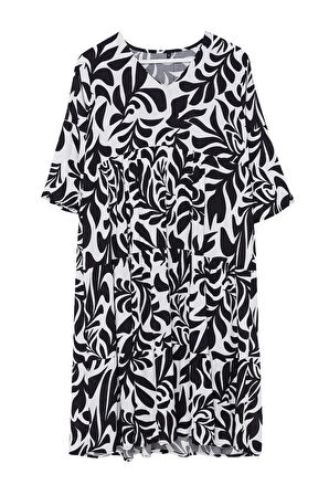 Yeni Regular Casual Günlük Shally Dokuma V Yaka Truvakar Kol Kol Shift Midi Boy Elbise