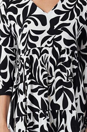 Yeni Regular Casual Günlük Shally Dokuma V Yaka Truvakar Kol Kol Shift Midi Boy Elbise