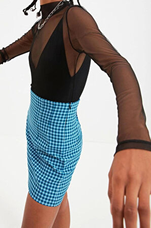 Kadın Moda Şık Üst Giyim Regular Dik Yaka Slim Kalıp Örme Fitted Vücuda Oturan Tül Bluz