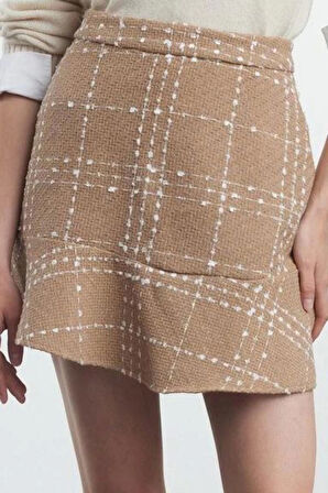 Kadın Moda Stil Mini Astarsız Dokuma Volanlı Tüvit Kumaş Mini Dokuma Etek