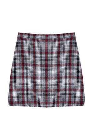 Kadın Moda Stil Mini Astarsız Dokuma Ekose Kaşe Kumaş Mini Dokuma Etek