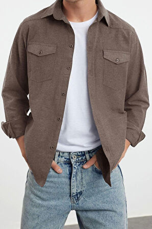 Moda Gömlek Yaka Düz Uzun Kol Regular Fit Cepli Flanel Kışlık Oduncu Ceket Gömlek