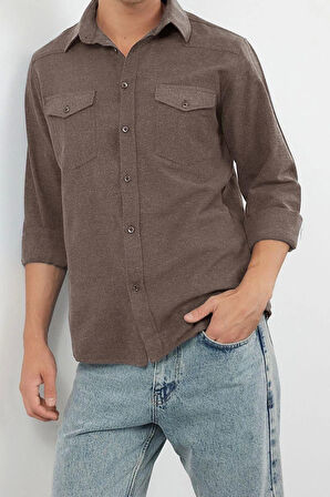 Moda Gömlek Yaka Düz Uzun Kol Regular Fit Cepli Flanel Kışlık Oduncu Ceket Gömlek