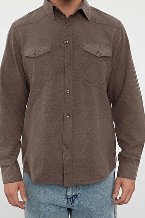 Moda Gömlek Yaka Düz Uzun Kol Regular Fit Cepli Flanel Kışlık Oduncu Ceket Gömlek