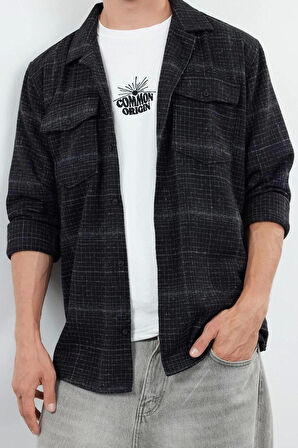Moda Gömlek Yaka Ekose Uzun Kol Oversize Kışlık Kareli Ekose Oduncu Cepli Gömlek