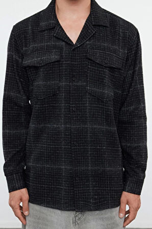 Moda Gömlek Yaka Ekose Uzun Kol Oversize Kışlık Kareli Ekose Oduncu Cepli Gömlek