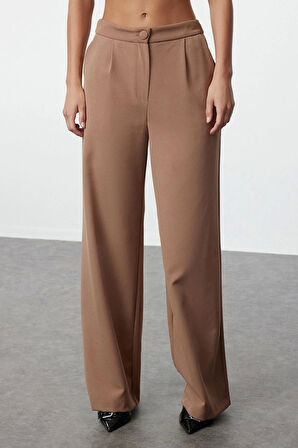 Kadın Yeni Moda Geniş Paça Uzun Boy Dokuma Geniş Paça Wide Leg Pilili Pantolon