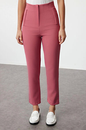 Kadın Yeni Moda Geniş Paça Regular Boy Dokuma Cigarette Kalıp Pensli Yüksek Bel Bilek Boy Pantolon