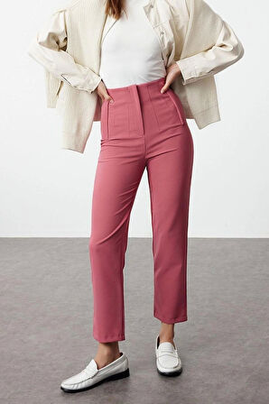 Kadın Yeni Moda Geniş Paça Regular Boy Dokuma Cigarette Kalıp Pensli Yüksek Bel Bilek Boy Pantolon