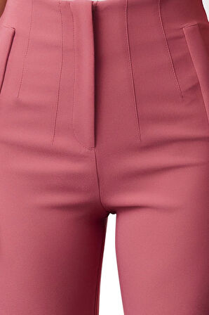 Kadın Yeni Moda Geniş Paça Regular Boy Dokuma Cigarette Kalıp Pensli Yüksek Bel Bilek Boy Pantolon