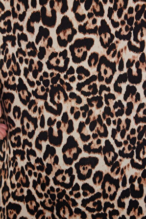 Kadın Moda Stil Maxi Astarsız Dokuma Leopar Animal Desenli Maxi Boy Dokuma Etek