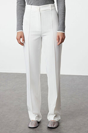 Kadın Yeni Moda Boru Paça Uzun Boy Dokuma Düz Kesim Yüksek Bel Nervür Dikişli Pantolon