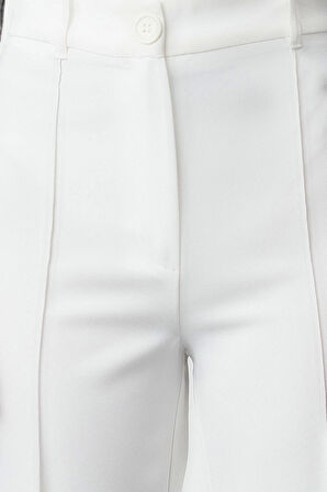 Kadın Yeni Moda Boru Paça Uzun Boy Dokuma Düz Kesim Yüksek Bel Nervür Dikişli Pantolon