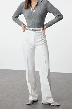 Kadın Yeni Moda Boru Paça Uzun Boy Dokuma Düz Kesim Yüksek Bel Nervür Dikişli Pantolon