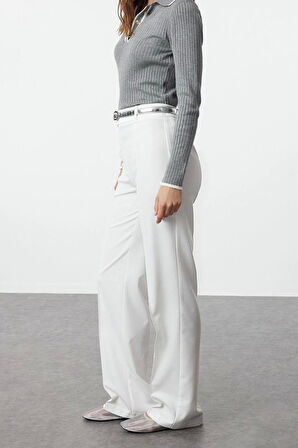 Kadın Yeni Moda Boru Paça Uzun Boy Dokuma Düz Kesim Yüksek Bel Nervür Dikişli Pantolon