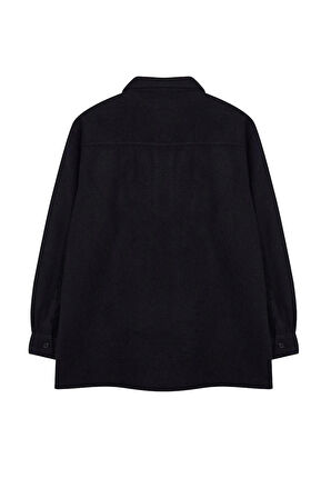 Moda Gömlek Yaka Düz Uzun Kol Oversize Fit Kaşe Kışlık Dokulu Gömlek