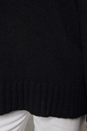 Kadın Moda Şık V Yaka Standart Kol Regular Geniş Kalıp Basic Triko Kazak