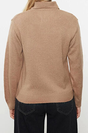 Kadın Moda Şık Polo Yaka Standart Kol Regular Yumuşak Dokulu Geniş Kalıp Triko Kazak