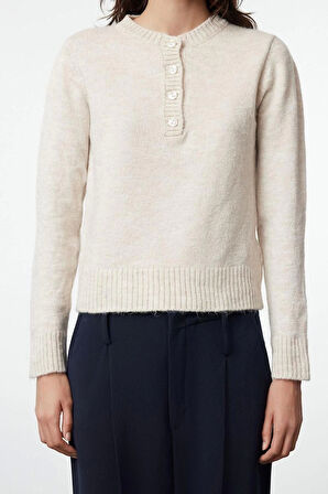 Kadın Moda Şık Bisiklet Yaka Standart Kol Regular Yumuşak Dokulu Basic Triko Kazak