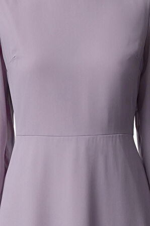 Kadın Moda Şık Midi Boy Dik Yaka Regular Pembe001 Düz Dokuma Kışlık Elbise