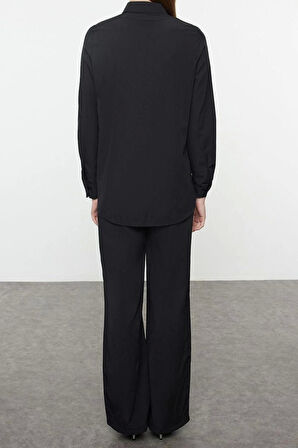 Kadın Moda Şık Regular Uzun Boy Uzun Kollu Taş İşlemeli Dokuma Alt-Üst Takım