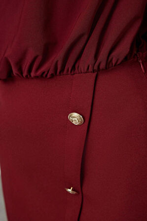 Kadın Moda Şık Mini Boy Dik Yaka Regular Düz Vatkalı Dokuma Elbise