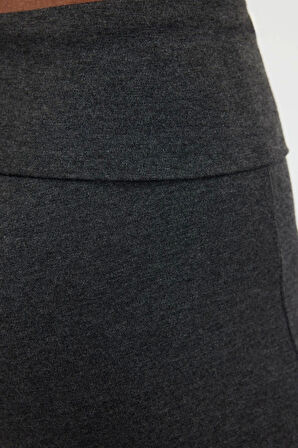 Kadın İspanyol Paça Regular Boy Örme Flare İspanyol Paça Bel Detaylı Esnek Interlok Örme Pantolon