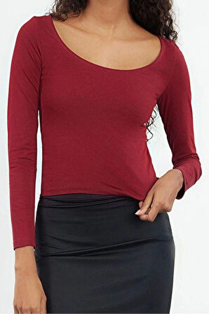 Kadın Moda Şık Üst Giyim Regular Havuz Yaka Slim Kalıp Örme Fitted Vücuda Oturan Esnek Bluz