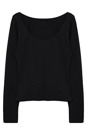 Kadın Moda Şık Üst Giyim Regular Havuz Yaka Slim Kalıp Örme Fitted Vücuda Oturan Esnek Bluz