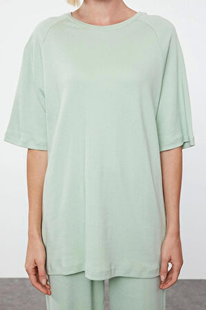 Kadın Moda Şık Geniş Paça Relaxed Rahat Kalıp Geniş Paça Örme Bluz Pantolon Alt-Üst Takım