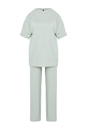 Kadın Moda Şık Geniş Paça Relaxed Rahat Kalıp Geniş Paça Örme Bluz Pantolon Alt-Üst Takım