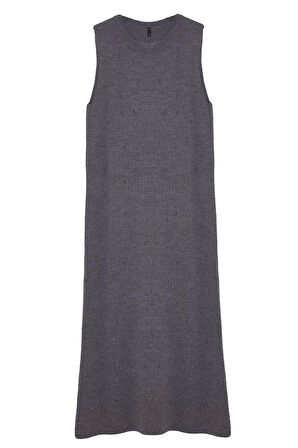 Kadın Moda Şık Tesettür Uzun Bisiklet Yaka Regular İncili Triko Elbise
