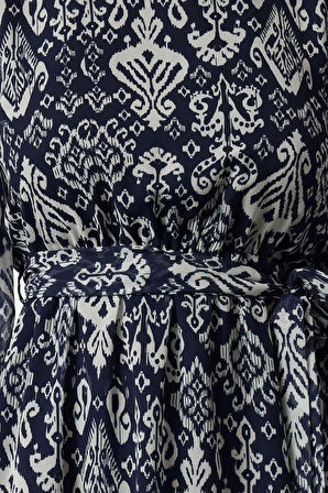 Kadın Moda Şık Mini Boy Dik Yaka Regular Etnik Dokuma Kışlık Elbise