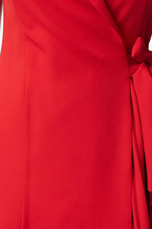 Kadın Moda Şık Mini Boy Ceket Yaka Regular Düz Dokuma Elbise