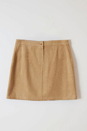 Kadın Moda Stil Mini Astarsız Dokuma Büyük Beden Düğmeli Fermuarlı Mini Dokuma Kaşe Kalın Etek