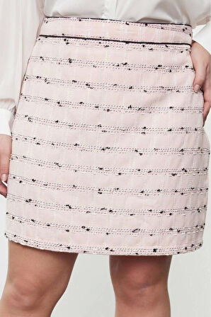 Kadın Moda Stil Mini Astarsız Dokuma Büyük Beden Tüvit Siyah Biyeli Etek