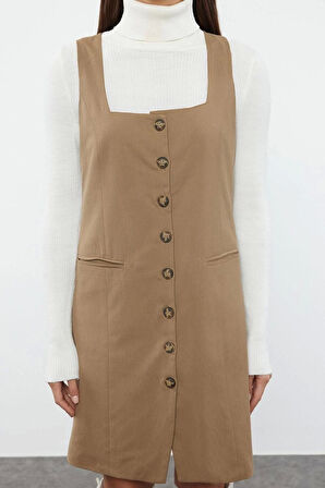 Kadın Moda Şık Mini Boy Kare Yaka Regular Poliviskon Kumaş Astarlı Dokuma Ceket Elbise