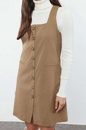 Kadın Moda Şık Mini Boy Kare Yaka Regular Poliviskon Kumaş Astarlı Dokuma Ceket Elbise