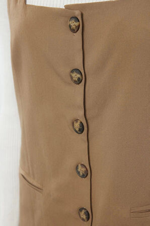 Kadın Moda Şık Mini Boy Kare Yaka Regular Poliviskon Kumaş Astarlı Dokuma Ceket Elbise