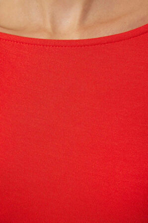 Kadın Moda Şık Üst Giyim Regular Kayık Yaka Slim Kalıp Örme Vücuda Oturan Boy Bluz