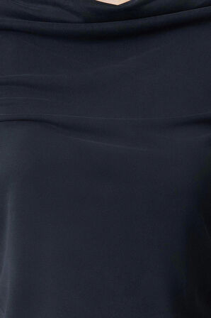 Kadın Moda Şık Regular Degaje Yaka Regular Kalıp Örme Modal Kumaş Drapeli Vatkalı Asimetrik Bluz