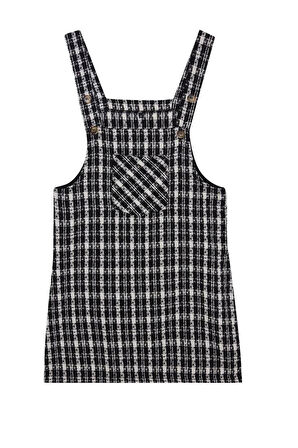 Kadın Moda Şık Mini Boy Kare Yaka Fitted Ekose Kareli Jile Dokuma Elbise
