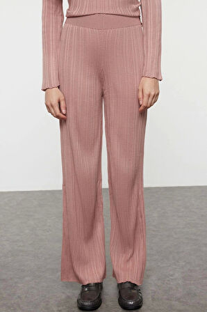 Kadın Moda Şık Regular Uzun Boy Uzun Kollu Gül Detaylı Triko Alt-Üst Takım