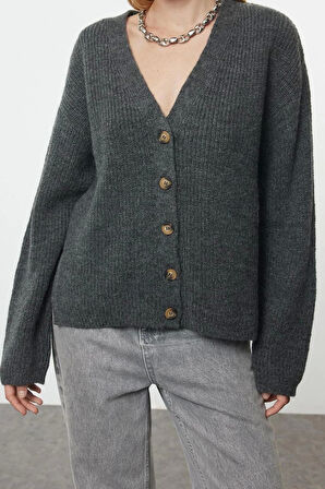 Kadın Moda Şık Regular V Yaka Regular Yumuşak Dokulu Basic Triko Hırka