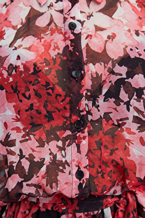 Kadın Moda Şık Mini Boy Gömlek Yaka Regular Belden Açılan Astarlı Şifon Dokuma Elbise