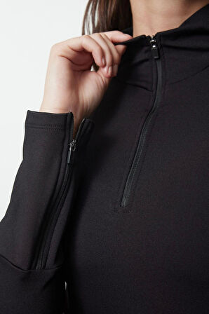 Kadın Dik Yaka Standart Kol Standart Ekstra Sıcak Tutan Fermuarlı Polar Kışlık Örme Spor Sweatshirt