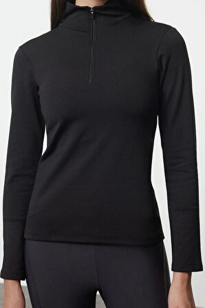 Kadın Dik Yaka Standart Kol Standart Ekstra Sıcak Tutan Fermuarlı Polar Kışlık Örme Spor Sweatshirt