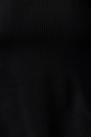 Kadın Büyük Beden Moda Şık Regular Kalp Yaka Uzun Kol Düz Kalp Yaka Fitilii Triko Kazak
