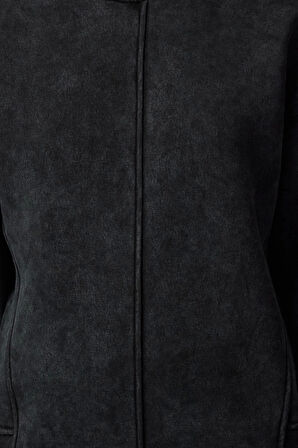 Kadın Regular Bisiklet Yaka Düşük Kol Regular Eskitme Kalın İçi Polarlı Normal Kalıp Örme Sweatshirt
